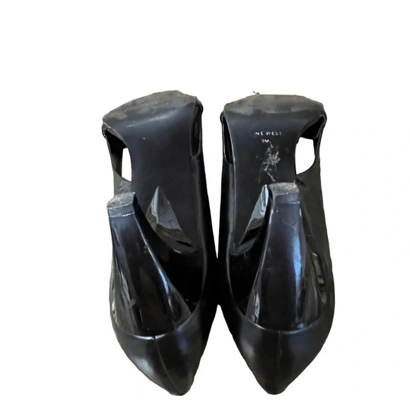 Womens Nine West black patent leather peep toe slip on heel 9M WNMIXUPTJ - Picture 7 of 11